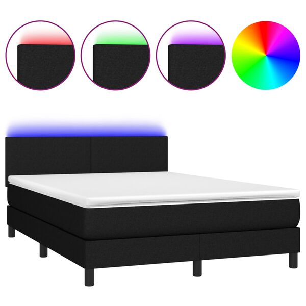 vidaXL Cama box spring con colch&oacute;n y LED tela negro 140x190 cm