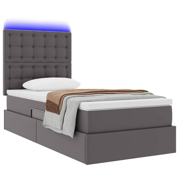 vidaXL Cama con almacenamiento y LED Gris 100 x 200 cm Cuero sint&eacute;tico