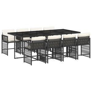 vidaXL Set de comedor de jard&iacute;n 9 pzas y cojines rat&aacute;n sint&eacute;tico negro