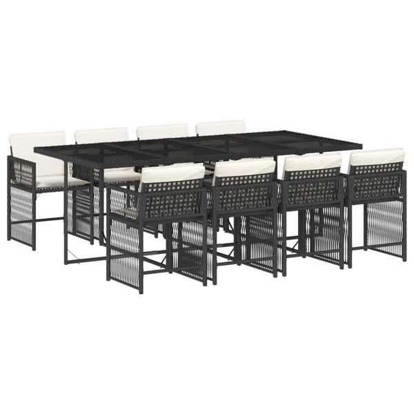 vidaXL Set de comedor de jard&iacute;n 9 pzas y cojines rat&aacute;n sint&eacute;tico negro