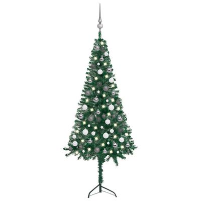 vidaXL Árbol de Navidad artificial de esquina LED y bolas verde 150 cm