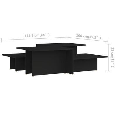 vidaXL Mesa de centro 2 pzas madera contrachapada negro 111,5x50x33 cm