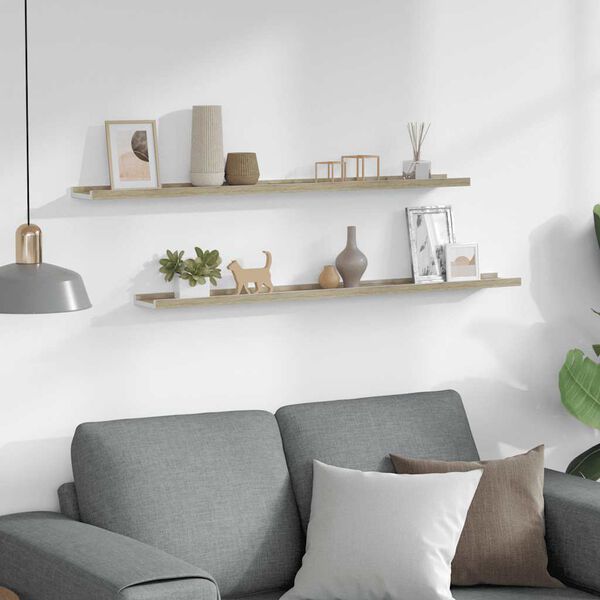 vidaXL Estantes de pared 2 unidades blanco y roble Sonoma 100x9x3 cm