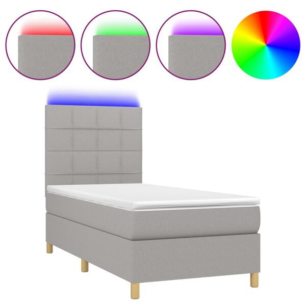 vidaXL Cama box spring colch&oacute;n y luces LED tela gris claro 80x200 cm