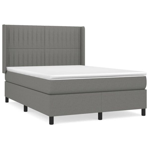vidaXL Cama box spring con colch&oacute;n tela gris oscuro 140x200 cm