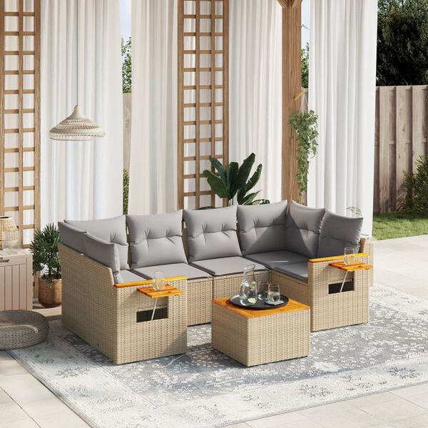 vidaXL Set sof&aacute;s de jard&iacute;n 7 piezas y cojines rat&aacute;n sint&eacute;tico beige