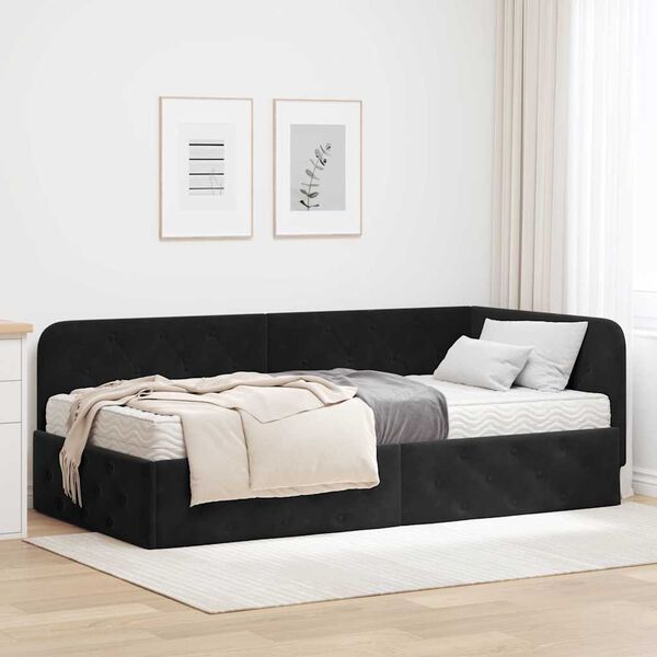vidaXL Estructura de cama en esquina Negro 90 x 190 cm Terciopelo