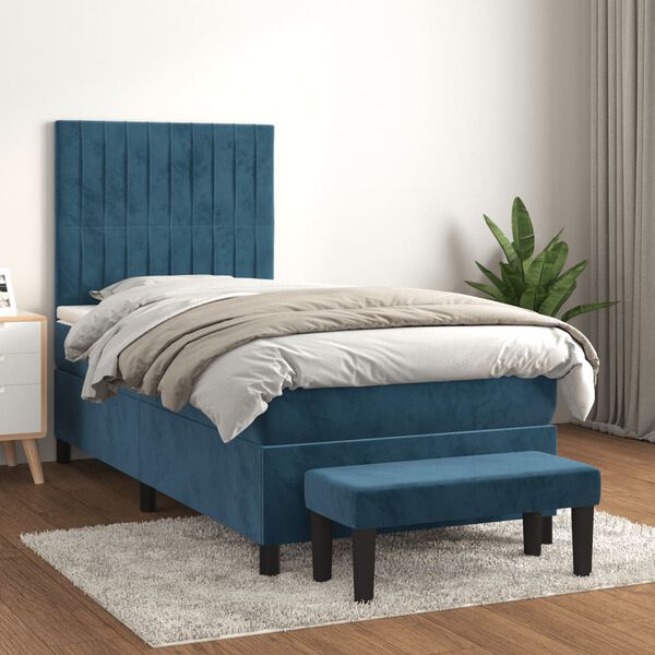 vidaXL Cama box spring con colch&oacute;n terciopelo azul oscuro 90x190 cm