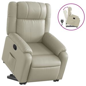 vidaXL Sill&oacute;n reclinable elevable cuero artificial color crema