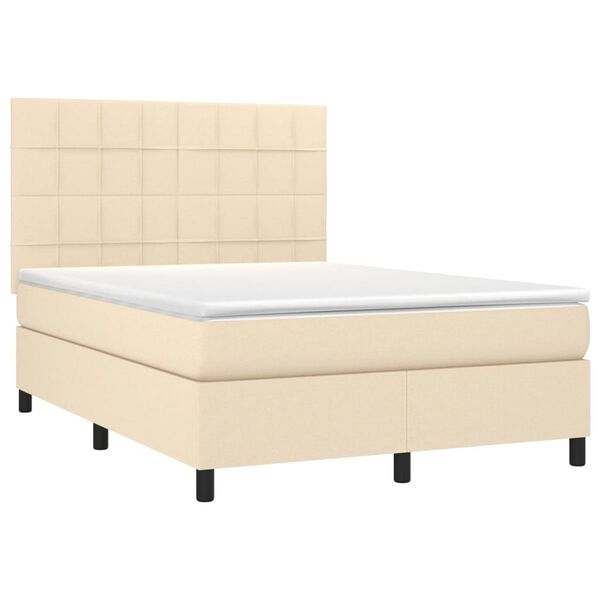 vidaXL Cama box spring colch&oacute;n y luces LED tela crema 140x190 cm