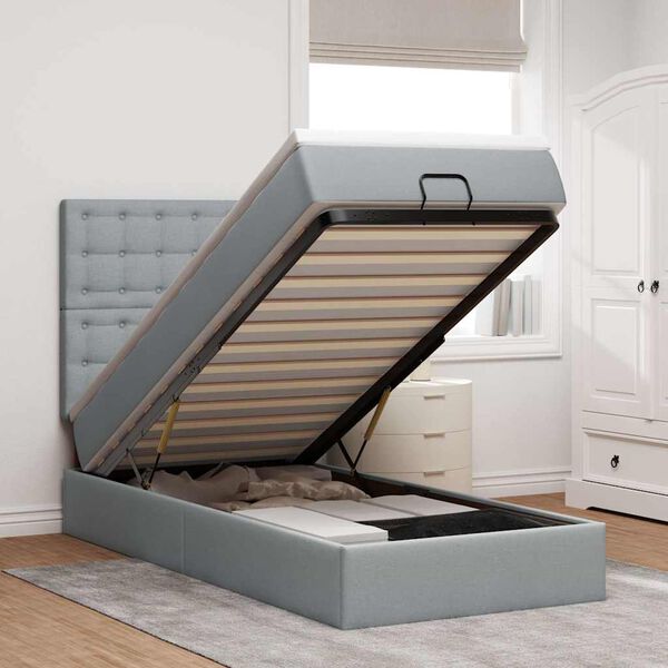 vidaXL Estructura cama otomana con colchón tela gris claro 100x200cm