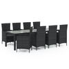 vidaXL Set comedor de jard&iacute;n 9 piezas y cojines rat&aacute;n sint&eacute;tico negro