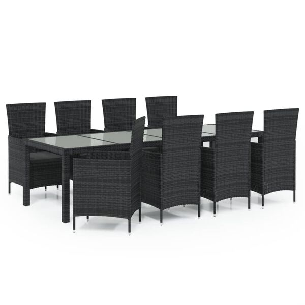vidaXL Set comedor de jard&iacute;n 9 piezas y cojines rat&aacute;n sint&eacute;tico negro