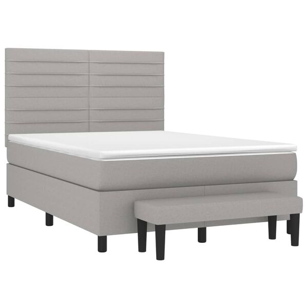 vidaXL Cama box spring con colch&oacute;n tela gris claro 140x190 cm