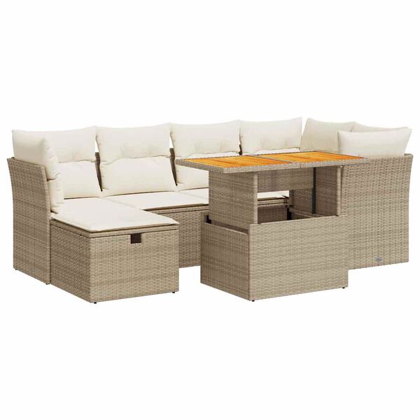 vidaXL Set sof&aacute;s jard&iacute;n y cojines 7 pzas rat&aacute;n sint&eacute;tico acacia beige