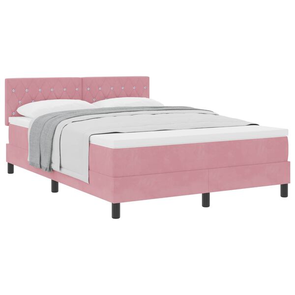 vidaXL Cama tipo Box Spring con colch&oacute;n Rosa 140 x 190 cm Terciopelo
