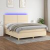 vidaXL Cama box spring colch&oacute;n y luces LED tela crema 160x200 cm