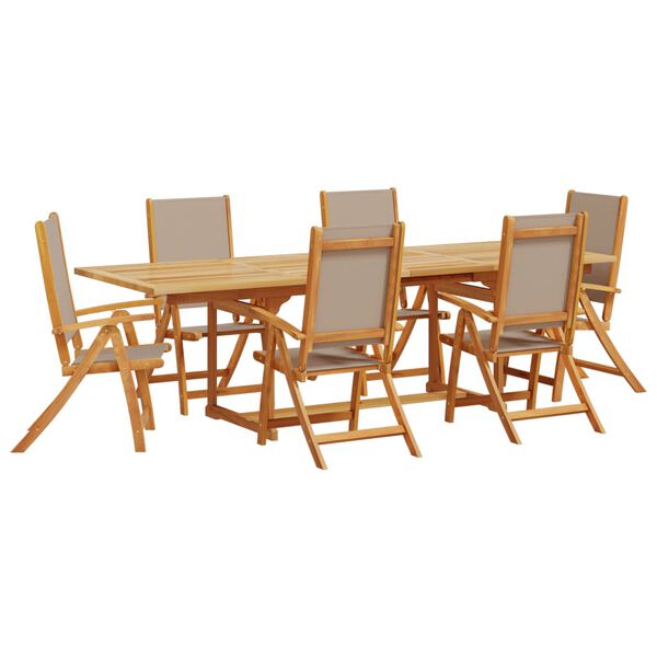 vidaXL Juego comedor de jard&iacute;n 7 pzas madera maciza acacia y textileno