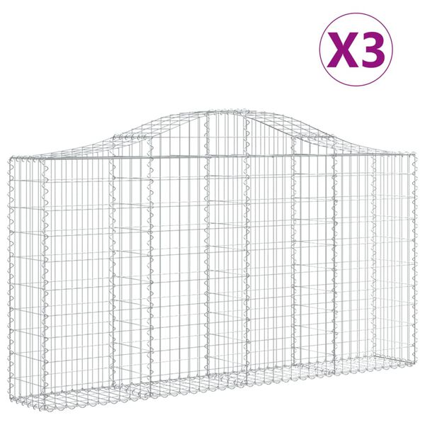 vidaXL Cestas de gaviones 3 uds forma de arco hierro 200x30x100/120 cm