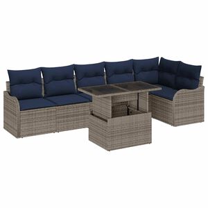 vidaXL Conjunto de sof&aacute; de jard&iacute;n 7 uds. Gris rat&aacute;n sint&eacute;tico