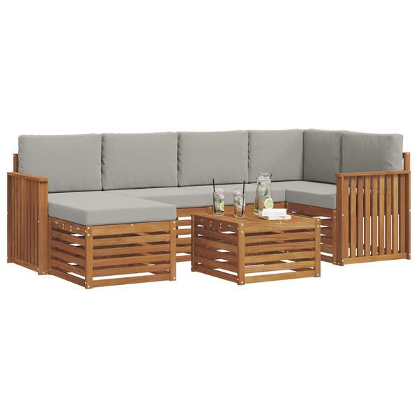 vidaXL Juegos de sof&aacute;s con coj&iacute;n 7 pcs Gris Natural y Claro