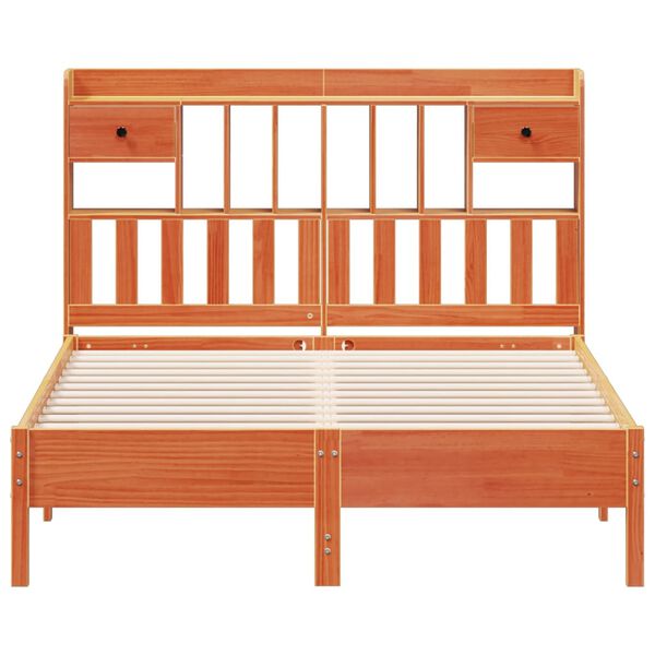 vidaXL Cama con estanter&iacute;a sin colch&oacute;n madera maciza marr&oacute;n 140x190 cm