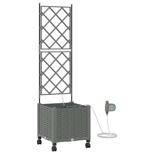 vidaXL Maceta de jard&iacute;n con riego y ruedas Gris Claro 40 x 40 x 148 cm