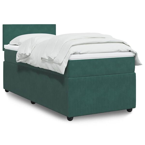 vidaXL Cama box spring con colch&oacute;n terciopelo verde oscuro 90x190 cm