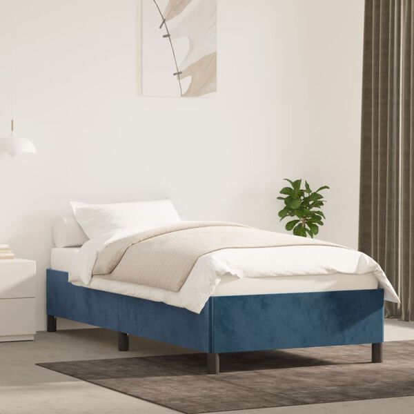 vidaXL Estructura de cama sin colch&oacute;n terciopelo azul oscuro 90x200 cm
