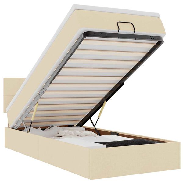 vidaXL Cama otomana con colch&oacute;n y luces LED tela crema 90x200 cm