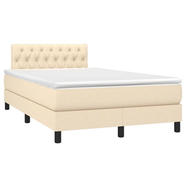 vidaXL Cama box spring con colch&oacute;n y luces LED tela crema 120x190 cm