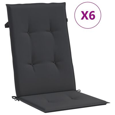vidaXL Cojín silla de jardín respaldo alto 6 uds tela negro 120x50x3cm