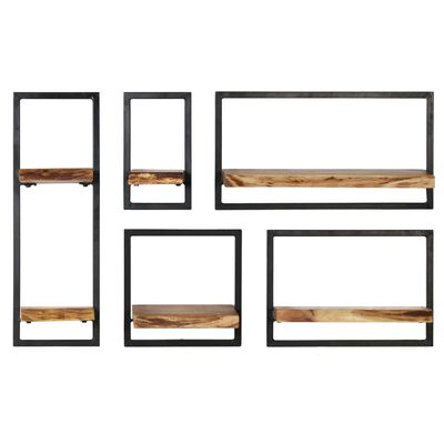 vidaXL Conjunto estantes pared 5 piezas madera maciza acacia y acero