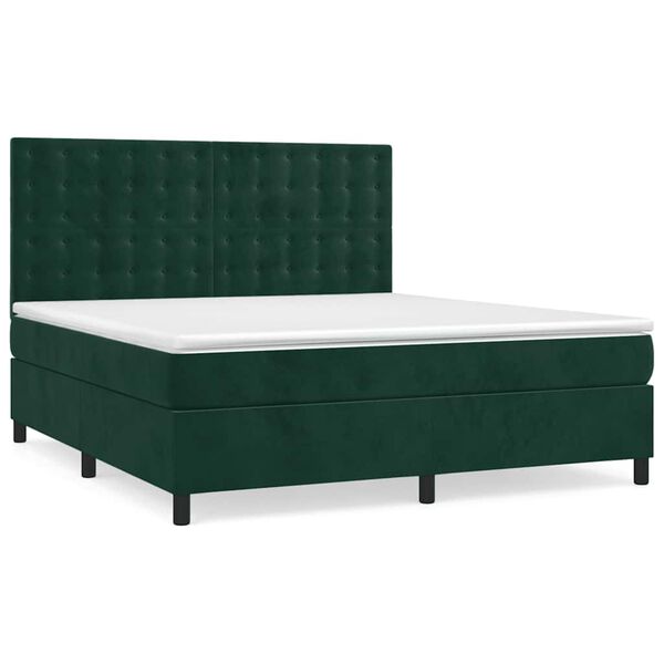 vidaXL Cama box spring con colch&oacute;n terciopelo verde oscuro 180x200 cm