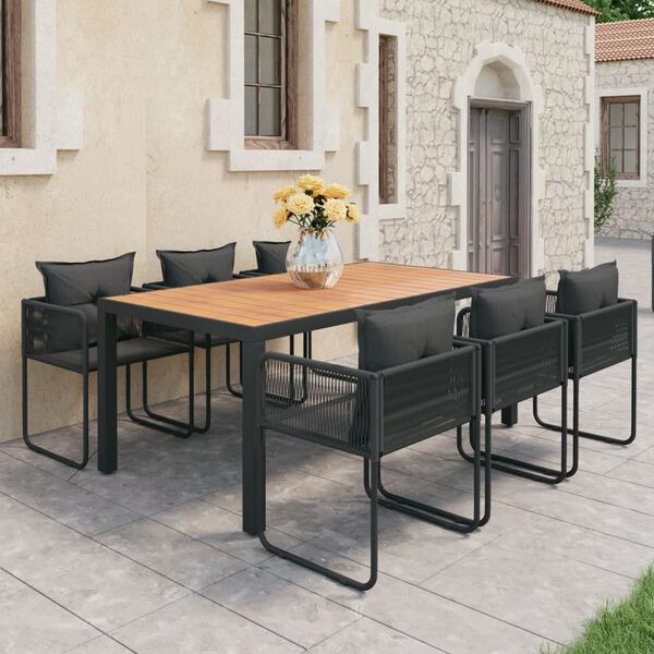 vidaXL Set de comedor de jard&iacute;n de 7 piezas PVC rat&aacute;n negro y marr&oacute;n