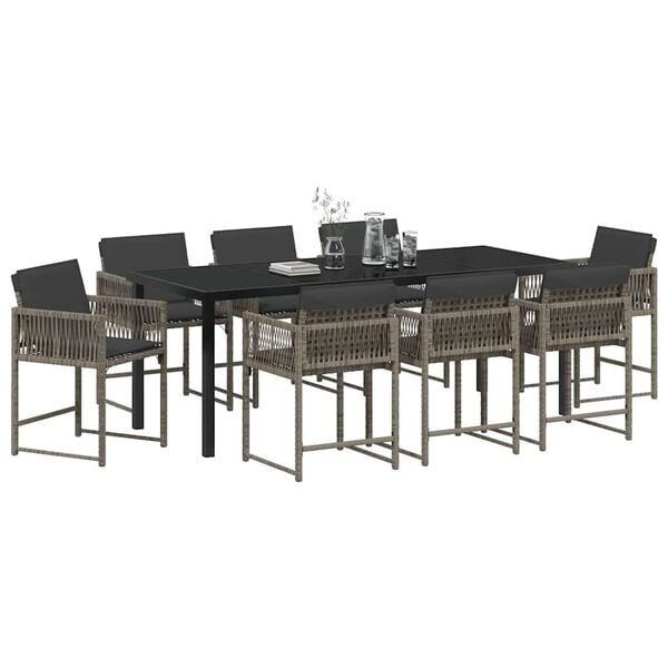 vidaXL Conjunto de Comedor de Jard&iacute;n 9 pcs Gris rat&aacute;n sint&eacute;tico