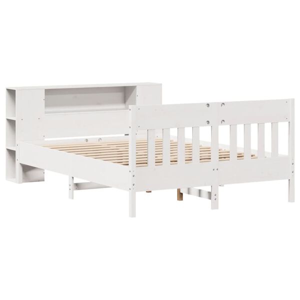 vidaXL Cama con estantería sin colchón madera maciza blanca 160x200 cm