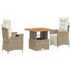 vidaXL Set comedor de jard&iacute;n 3 pzas con cojines rat&aacute;n sint&eacute;tico beige