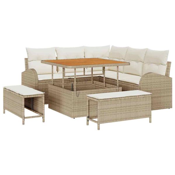 vidaXL Conjunto de sof&aacute; de jard&iacute;n con coj&iacute;n 8 pcs Beige y Crema