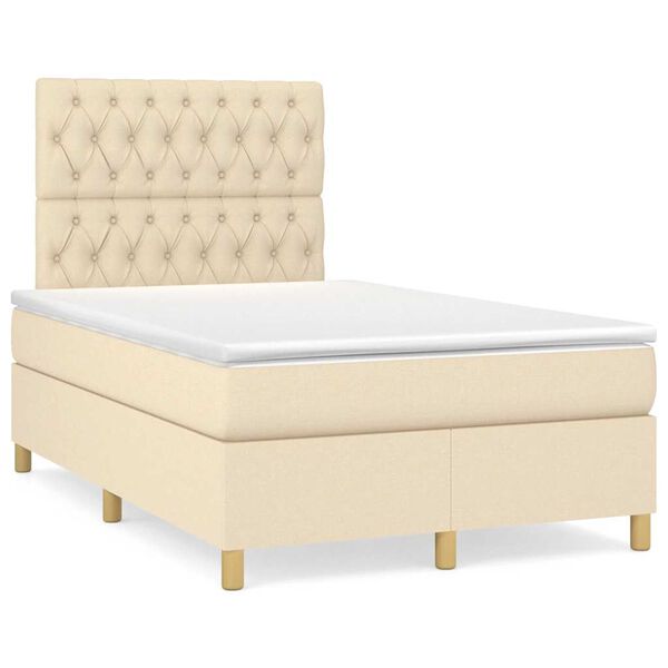 vidaXL Cama box spring con colch&oacute;n y luces LED tela crema 120x190 cm