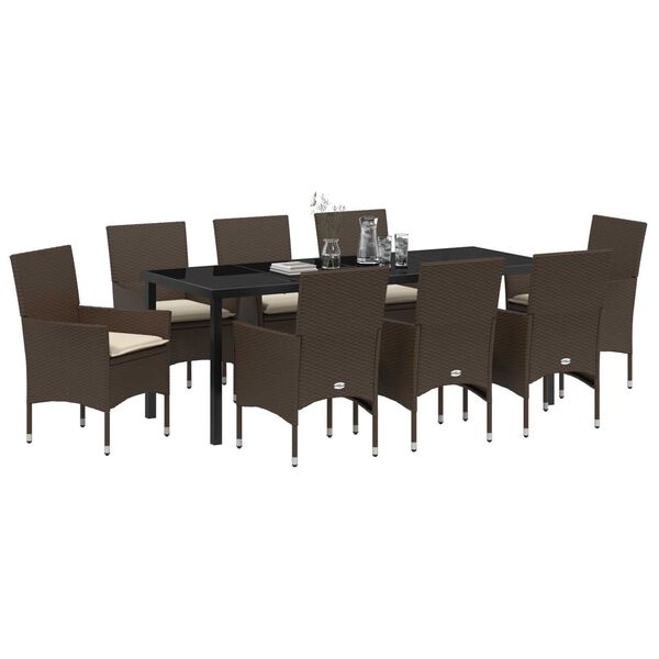 vidaXL Conjunto de Comedor de Jard&iacute;n 9 pcs Marr&oacute;n rat&aacute;n sint&eacute;tico