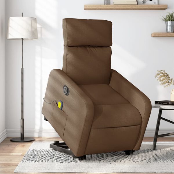 vidaXL Sill&oacute;n de masaje el&eacute;ctrico reclinable elevable tela marr&oacute;n