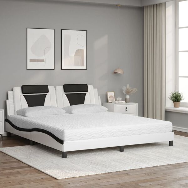 vidaXL Cama Viana con colch&oacute;n cuero sint&eacute;tico blanco y negro 180x200 cm
