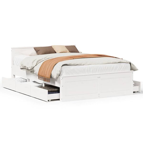 vidaXL Cama con cabecero sin colch&oacute;n madera maciza blanca 140x190 cm