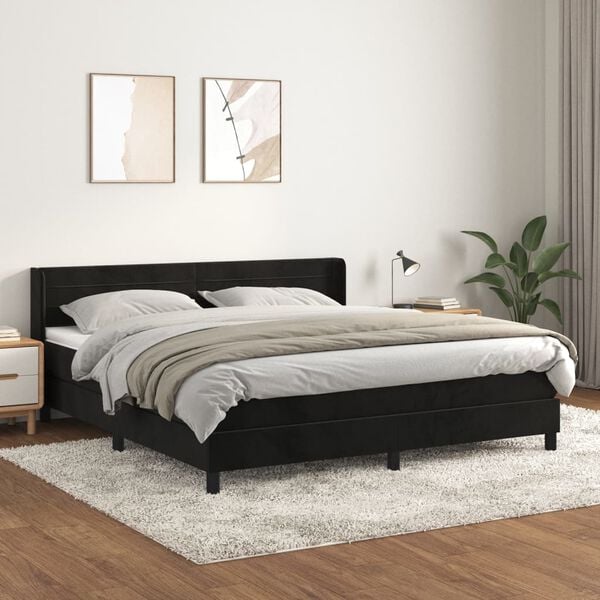 vidaXL Cama box spring con colch&oacute;n terciopelo negro 180x200 cm