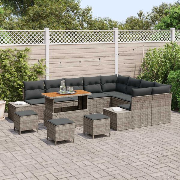 vidaXL Conjunto de sof&aacute; de jard&iacute;n 13 pcs Gris Polirat&aacute;n