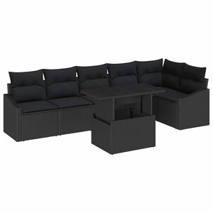 vidaXL Conjunto de sof&aacute; de jard&iacute;n 7 pcs Negro rat&aacute;n sint&eacute;tico