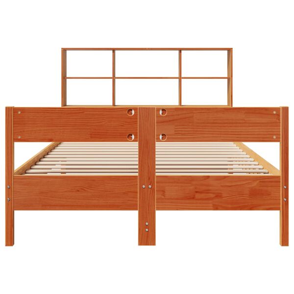 vidaXL Cama con estanter&iacute;a sin colch&oacute;n madera maciza marr&oacute;n 140x190 cm