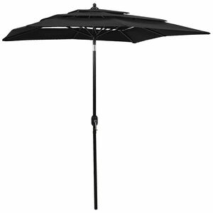 vidaXL Sombrilla jard&iacute;n 3 niveles con palo de aluminio negro 2,5x2,5 m