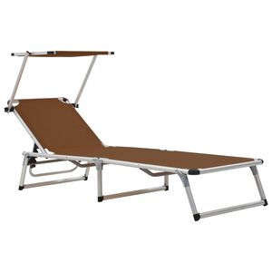 vidaXL Tumbona plegable con techo aluminio y textileno marr&oacute;n
